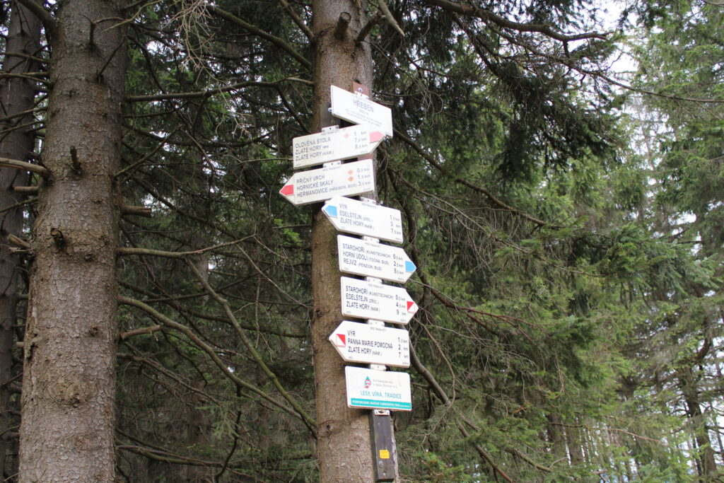 Szlag górski na Pricny Vrch najwyższy szczyt gór opawskich. Taborskie skały, Hornicke skały